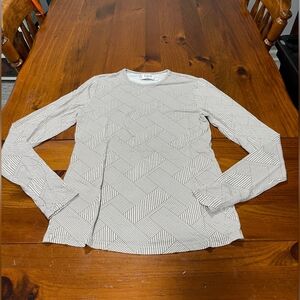 Mott50 Women's Modern Striped UPF Bamboo Long Sleeve Top in Greige and Cream Med